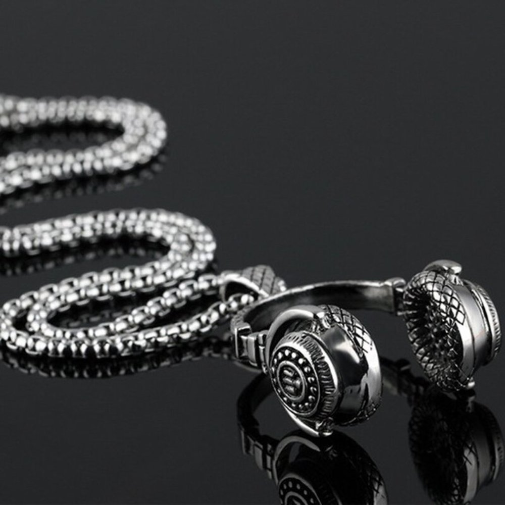 Stainless Steel DJ Music Headphone Pendant Long Chain Hip Hop Rock - Picture 14 of 16